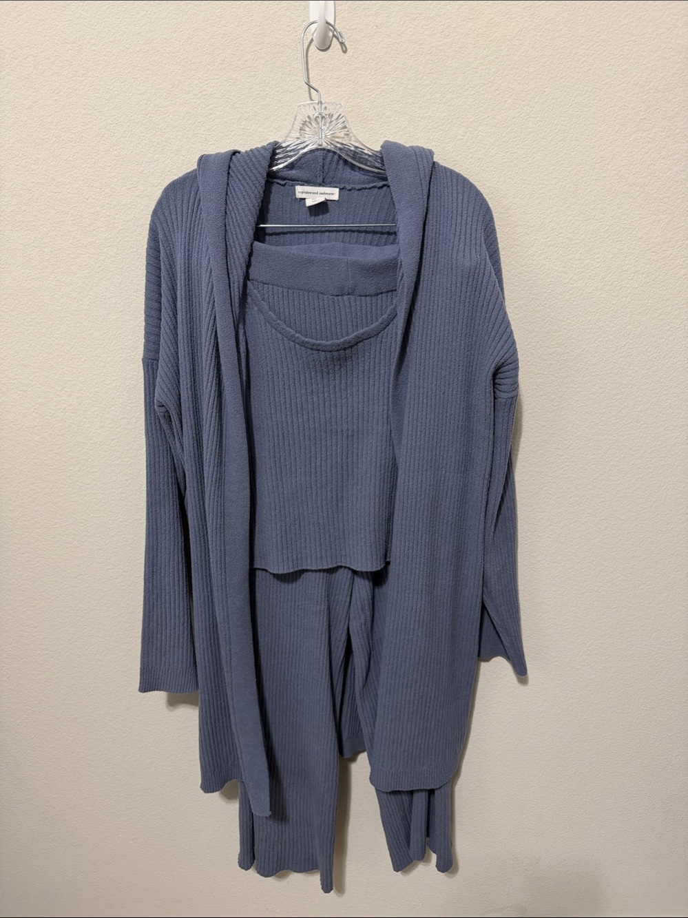Cupcakes and Cashmere 3 pc Ribbed Hooded Lounge Set - Slate Blue